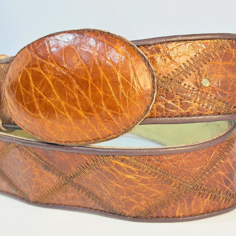 Genuine Sea Turtle Patchwork Western Belt Size 38 Butterscotch Peanut Brittle - Picture 4 of 9